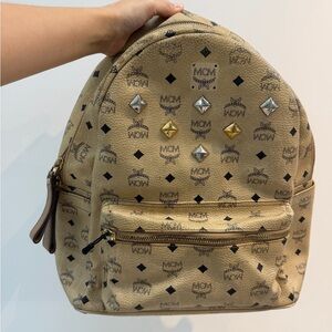 MCM Beige Backpack with Gold and Silver Studs